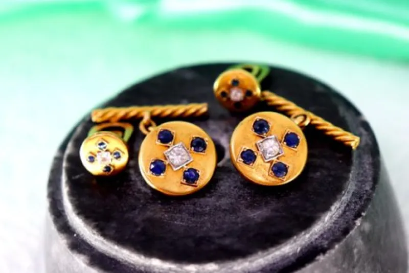 Discount Pamono Gold Cufflinks in Button Shape with Four Synthetic Sapphires, Set of 2