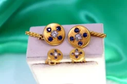 Discount Pamono Gold Cufflinks in Button Shape with Four Synthetic Sapphires, Set of 2