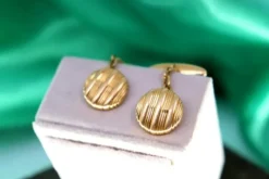 Pamono Gold Cufflinks in Button Shape with Strips, Set of 2