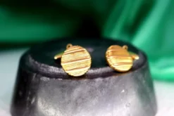 Pamono Gold Cufflinks in Button Shape with Strips, Set of 2