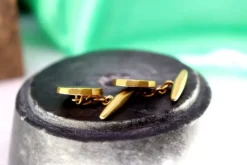 Pamono Gold Cufflinks in Button Shape with Blue Accents, Set of 2><noscript><img width=