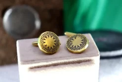 Pamono Gold Cufflinks in Button Shape with Blue Accents, Set of 2><noscript><img width=