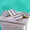 Pamono Gold Cufflinks in Button Shape with Three Blue Enameled Stripes, Set of 2> Cufflinks