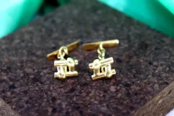 Pamono Gold Cufflinks in Cardinal and Cut-Out Caps, Set of 2><noscript><img width=