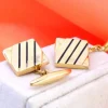 Discount Pamono Gold Cufflinks with Black Stripes, Set of 2