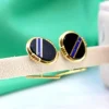 Clearance Pamono Gold Cufflinks with Blue Stripe Reliefs on Oval Onyx, Set of 2