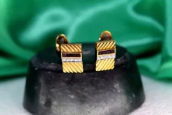 Pamono Gold Cufflinks with Brilliant-Cut Diamonds and Calibrated Rubies, Set of 2><noscript><img width=
