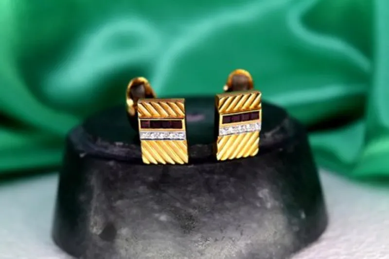Pamono Gold Cufflinks with Brilliant-Cut Diamonds and Calibrated Rubies, Set of 2> Cufflinks
