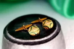 Pamono Gold Cufflinks with Enamelled Reliefs, Set of 2