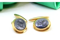 Pamono Gold Cufflinks with Figures, Set of 2><noscript><img width=