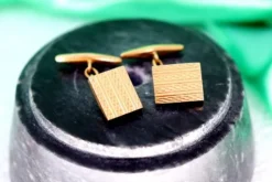 Pamono Gold Cufflinks with Guilloche Bands, Set of 2><noscript><img width=