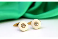 Pamono Gold Cufflinks with Ivory and Diamond Applications, Set of 2> Cufflinks
