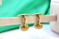 Pamono Gold Cufflinks with Ivory and Diamond Applications, Set of 2><noscript><img width=