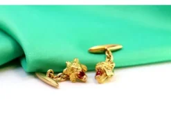 Best Pamono Gold Cufflinks with Lion Head and Synthetic Red Stones, Set of 2