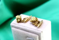 Best Pamono Gold Cufflinks with Lion Head and Synthetic Red Stones, Set of 2