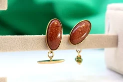 Sale Pamono Gold Cufflinks with Oval Brown Stone, Set of 2