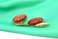 Sale Pamono Gold Cufflinks with Oval Brown Stone, Set of 2