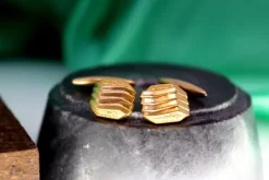 Sale Pamono Gold Cufflinks with Raised Trim and Parallel Bands, Set of 2