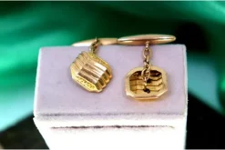 Sale Pamono Gold Cufflinks with Raised Trim and Parallel Bands, Set of 2