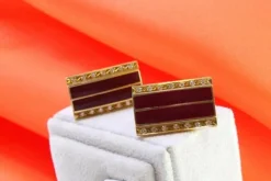 Pamono Gold Cufflinks with Reliefs and Brilliant-Cut Diamonds, Set of 2><noscript><img width=