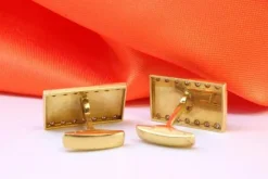 Pamono Gold Cufflinks with Reliefs and Brilliant-Cut Diamonds, Set of 2><noscript><img width=