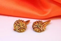 Clearance Pamono Gold Cufflinks with Roses and Enamel Decoration, Set of 2