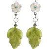 New Pamono Gold Dangle Earrings with White Stones and Jade, Set of 2