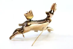 Sale Pamono Gold Deer Brooch with Rose-Cut Diamonds and Cupid's Arrow