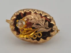 Pamono Gold Earrings in Yellow Gold with Diamonds, 1880, Set of 2><noscript><img width=