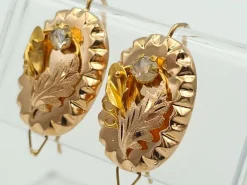 Pamono Gold Earrings in Yellow Gold with Diamonds, 1880, Set of 2><noscript><img width=
