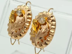 Pamono Gold Earrings in Yellow Gold with Diamonds, 1880, Set of 2><noscript><img width=