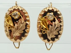 Pamono Gold Earrings in Yellow Gold with Diamonds, 1880, Set of 2><noscript><img width=