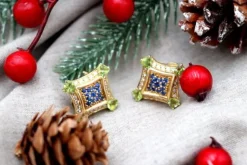 Pamono Gold Earrings with Brilliant-Cut Diamonds, Set of 2><noscript><img width=