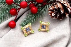 Pamono Gold Earrings with Brilliant-Cut Diamonds, Set of 2><noscript><img width=