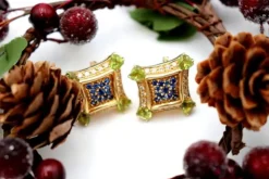 Pamono Gold Earrings with Brilliant-Cut Diamonds, Set of 2><noscript><img width=
