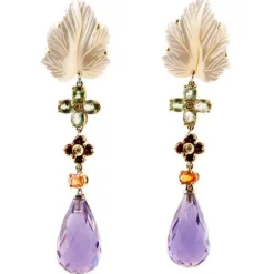 New Pamono Gold Earrings with Diamonds and Sapphires, Set of 2