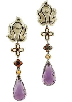 New Pamono Gold Earrings with Diamonds and Sapphires, Set of 2