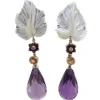 Pamono Gold Earrings with Diamonds, White Stone Leaves, Amethyst Drops and Sapphires, Set of 2