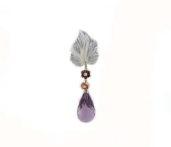 Pamono Gold Earrings with Diamonds, White Stone Leaves, Amethyst Drops and Sapphires, Set of 2