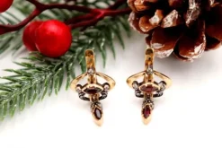 Pamono Gold Earrings with Diamond Chips and Garnets Inlaid, Set of 2><noscript><img width=
