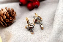 Pamono Gold Earrings with Diamond Chips and Garnets Inlaid, Set of 2><noscript><img width=
