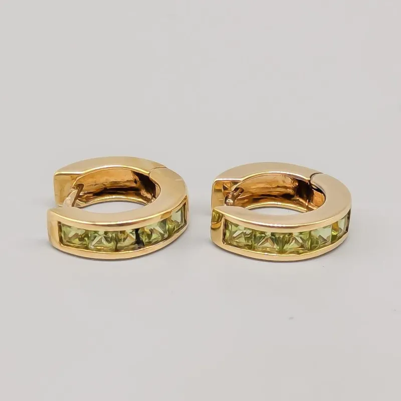 Pamono Gold Earrings with Green Stones, Set of 2> Earrings
