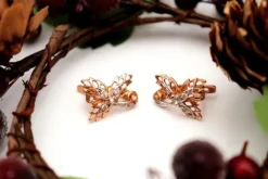 Best Pamono Gold Earrings with Leaf-Shaped Diamond Chips, Set of 2