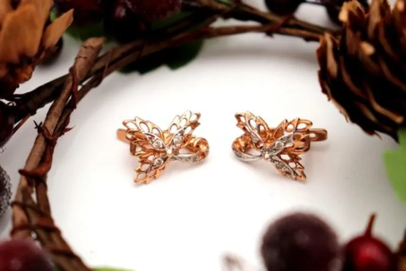 Best Pamono Gold Earrings with Leaf-Shaped Diamond Chips, Set of 2