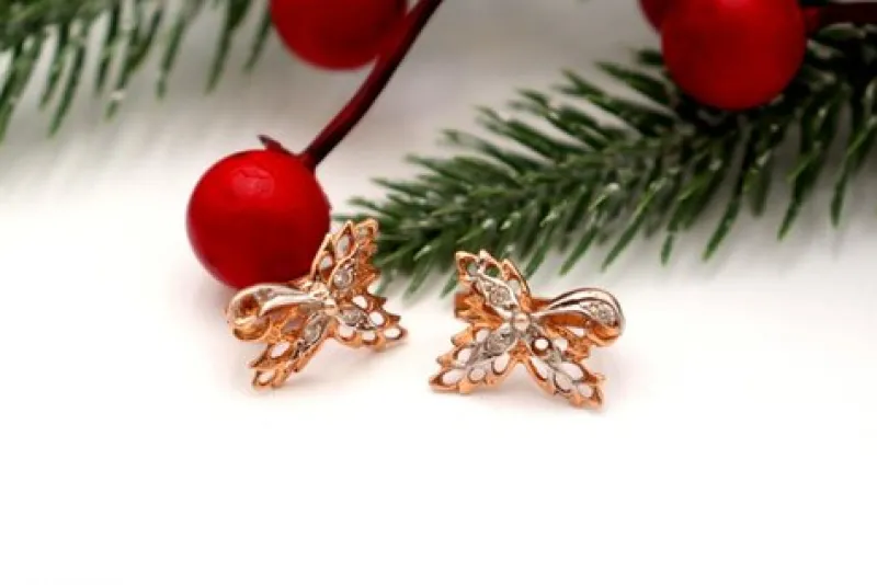 Best Pamono Gold Earrings with Leaf-Shaped Diamond Chips, Set of 2