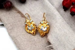 Discount Pamono Gold Earrings with Reliefs and Enamel, Set of 2