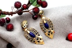 Discount Pamono Gold Earrings with Reliefs and Lapis Lazuli Pendants, Set of 2