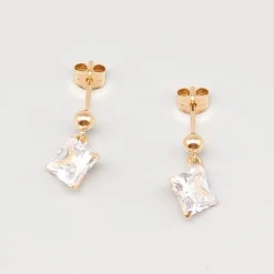 Outlet Pamono Gold Earrings with White Stones, Set of 2