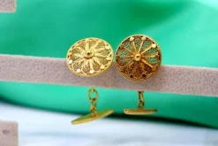 Pamono Gold Filigree Cufflinks with Reliefs and Circular Shape, Set of 2><noscript><img width=