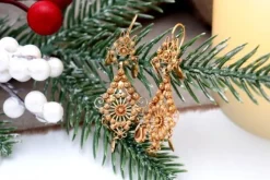 Pamono Gold Filigree Earrings with Cutouts and Hinged Pendants, Set of 2><noscript><img width=